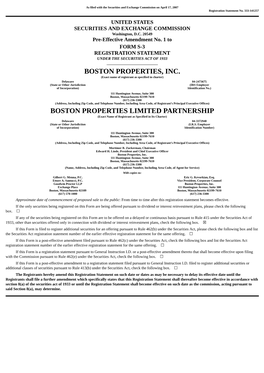 BOSTON PROPERTIES LIMITED PARTNERSHIP (Exact Name of Registrant As Specified in Its Charter)