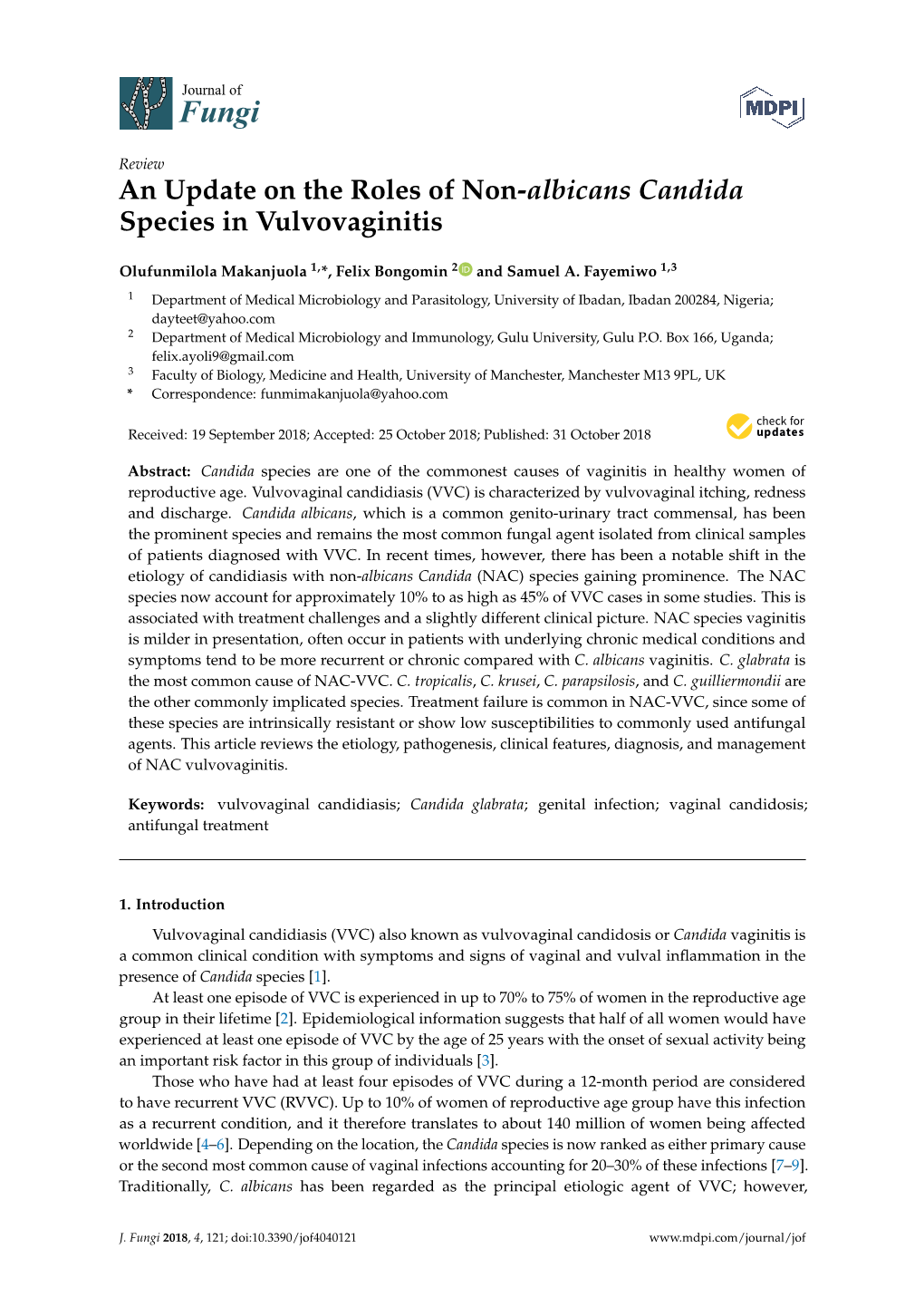 An Update on the Roles of Non-Albicans Candida Species in Vulvovaginitis