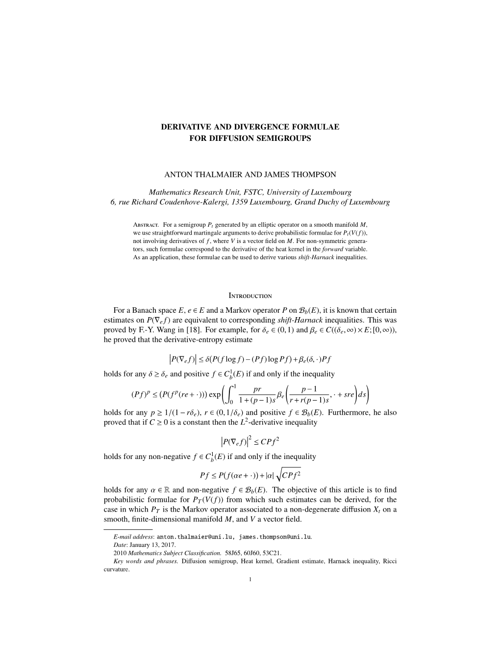 Derivative and Divergence Formulae for Diffusion Semigroups