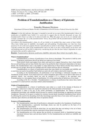 Problem of Foundationalism As a Theory of Epistemic Justification