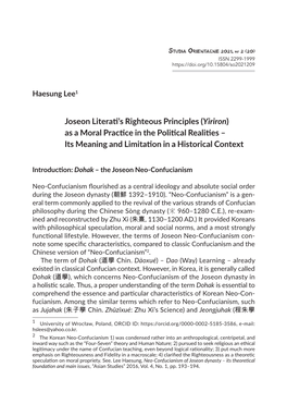 Joseon Literati's Righteous Principles