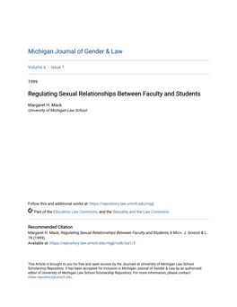 Regulating Sexual Relationships Between Faculty and Students