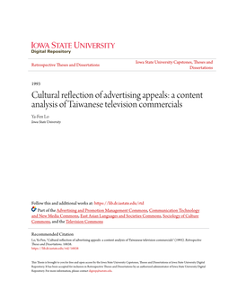A Content Analysis of Taiwanese Television Commercials Ya-Fen Lo Iowa State University
