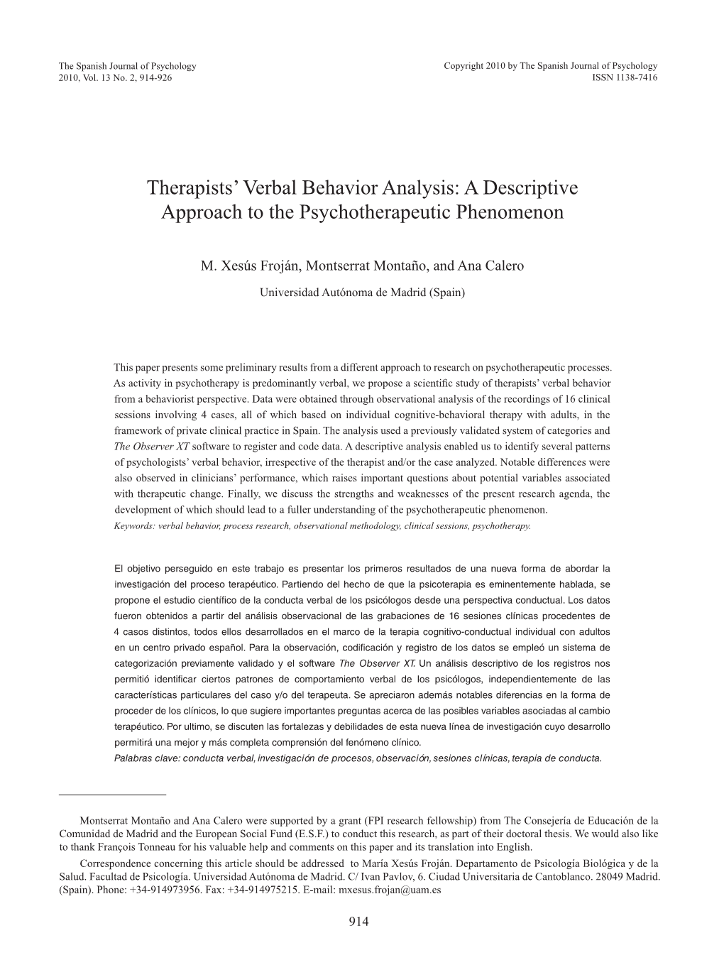 Therapists' Verbal Behavior Analysis: a Descriptive Approach to the Psychotherapeutic Phenomenon