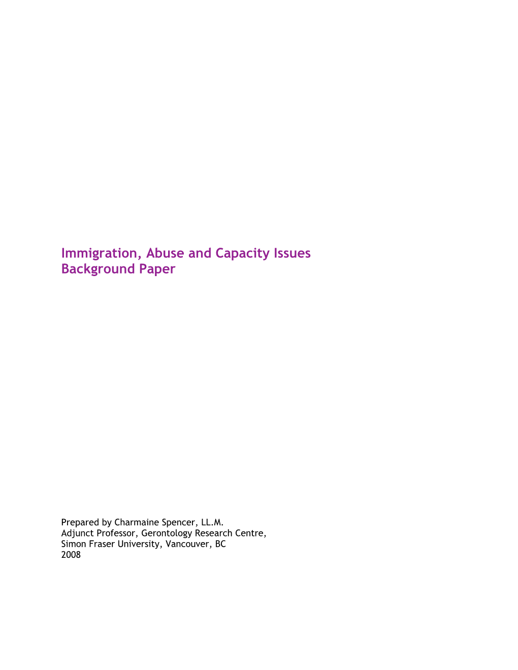 Immigration, Abuse and Capacity Issues Background Paper