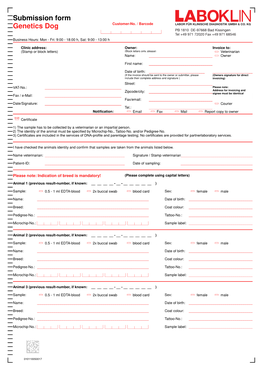Submission Form Genetics Dog Customer-No