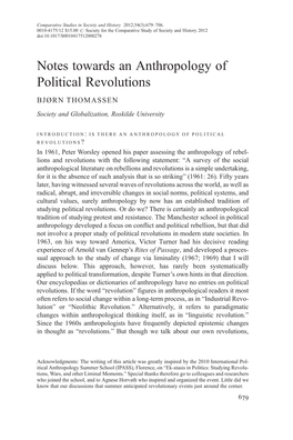 Notes Towards an Anthropology of Political Revolutions