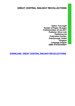 Great Central Railway Recollections Download Free
