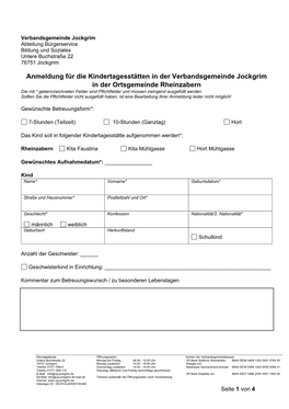 Anmeldung Für Die Kindertagesstätten in Der Verbandsgemeinde Jockgrim