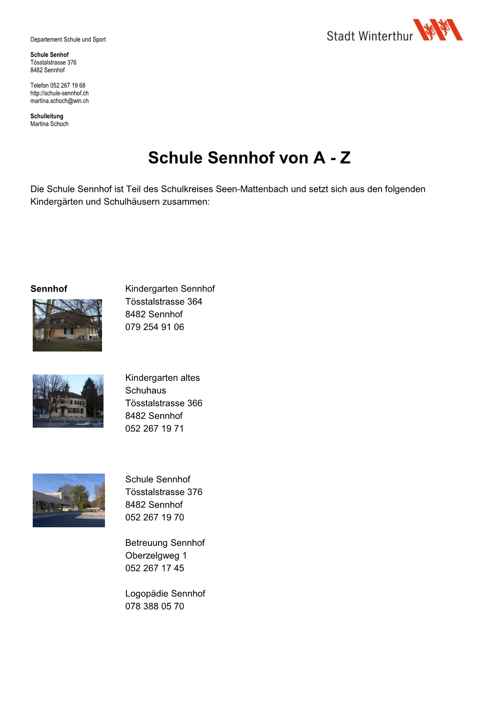 Schule Sennhof Von a - Z