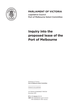 Inquiry Into the Proposed Lease of the Port of Melbourne