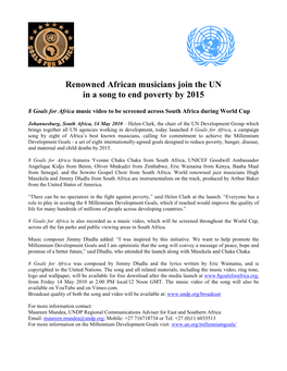 Renowned African Musicians Join the UN in a Song to End Poverty by 2015
