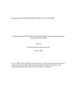 Fitting Proportional Odds Models to Educational Data in Ordinal Logistic Regression Using Stata, SAS and SPSS