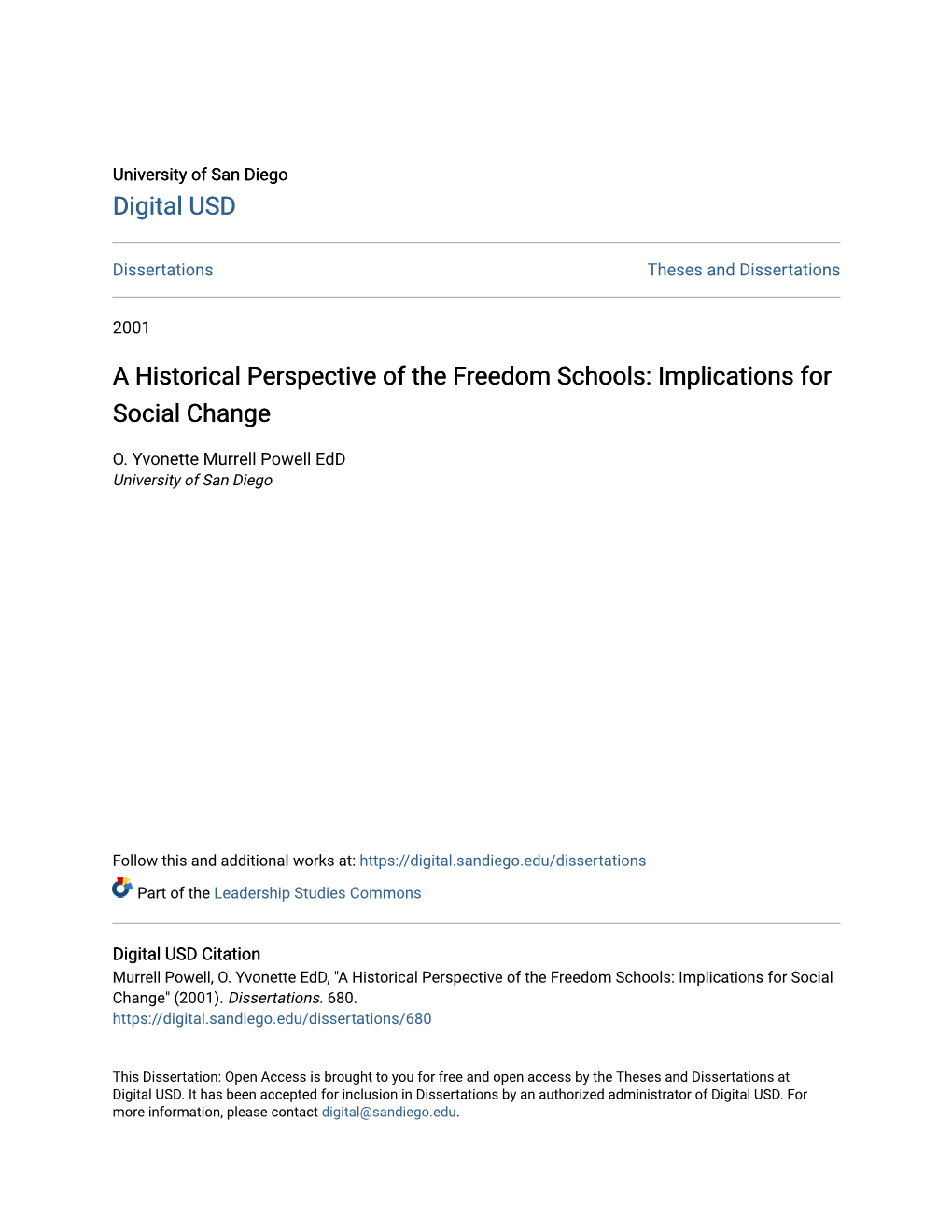 A Historical Perspective of the Freedom Schools: Implications for Social Change