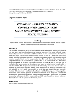 Economic Analysis of Maize- Cowpea Intercrops in Akko Local Government Area, Gombe State, Nigeria