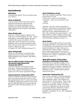 Dysrhythmias Definition Atrial Fibrillation (A.Fib) Abnormal Heart Rhythm