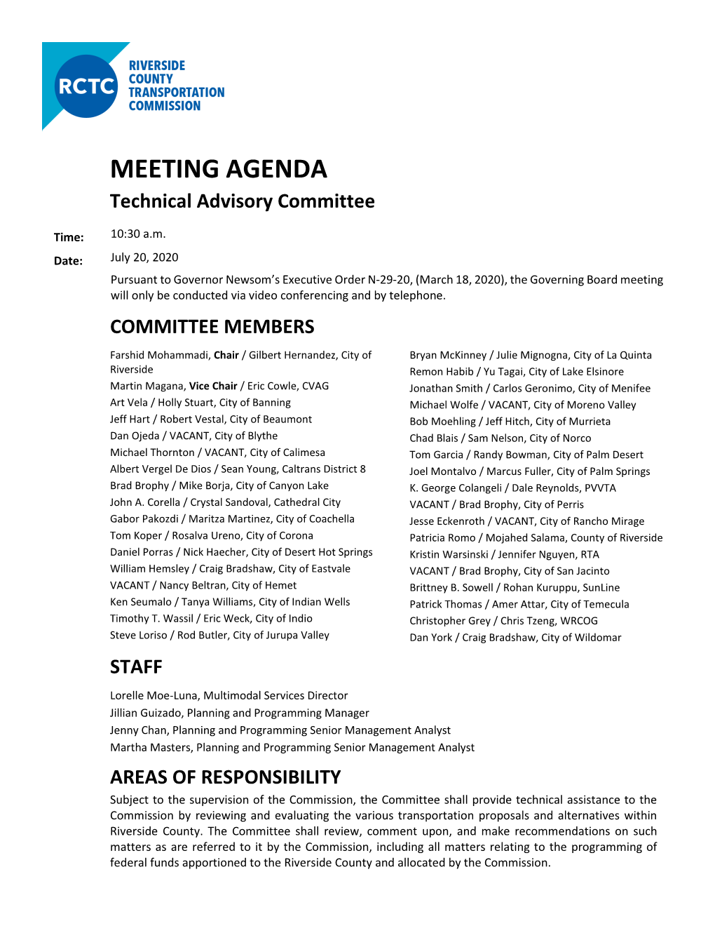 MEETING AGENDA Technical Advisory Committee