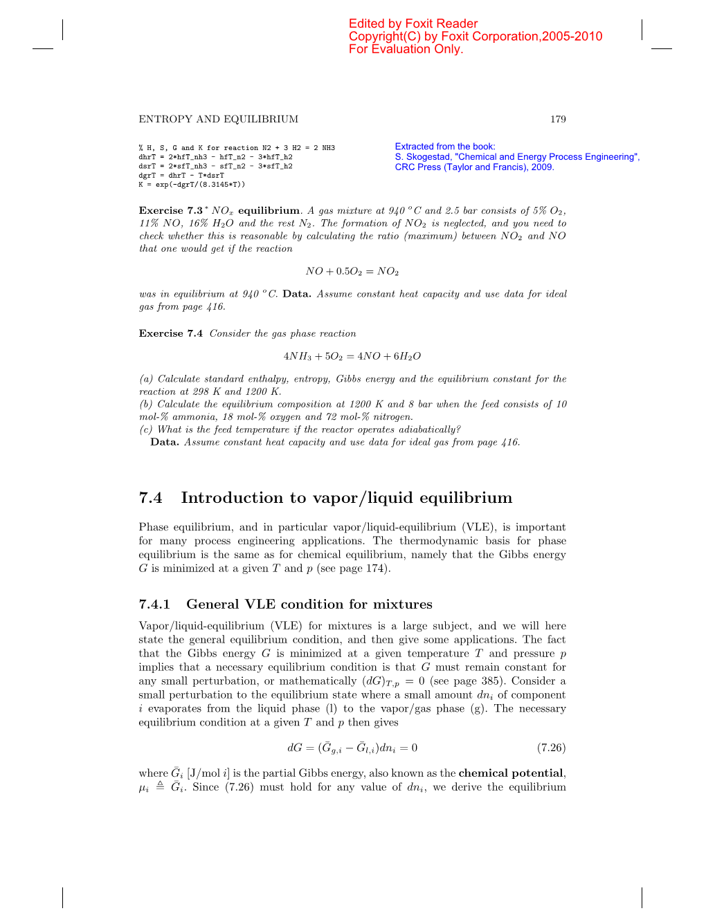 7.4 Introduction to Vapor/Liquid Equilibrium