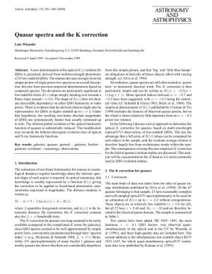 ASTRONOMY and ASTROPHYSICS Quasar Spectra and the K Correction