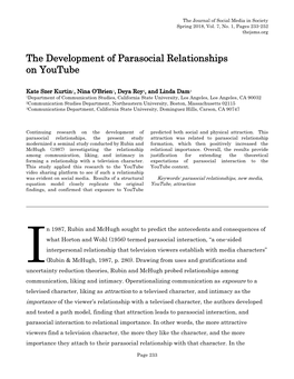 The Development of Parasocial Relationships on Youtube