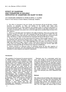 Effect of Diazepam and Fosazepam (A Soluble Derivative of Diazepam) on Sleep in Man A.N