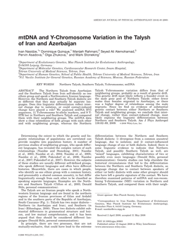 Mtdna and Y-Chromosome Variation in the Talysh of Iran and Azerbaijan