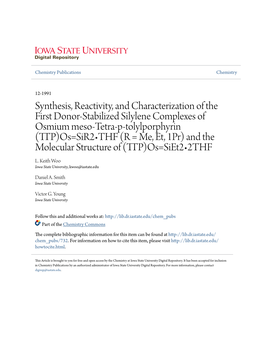 Synthesis, Reactivity, and Characterization Of