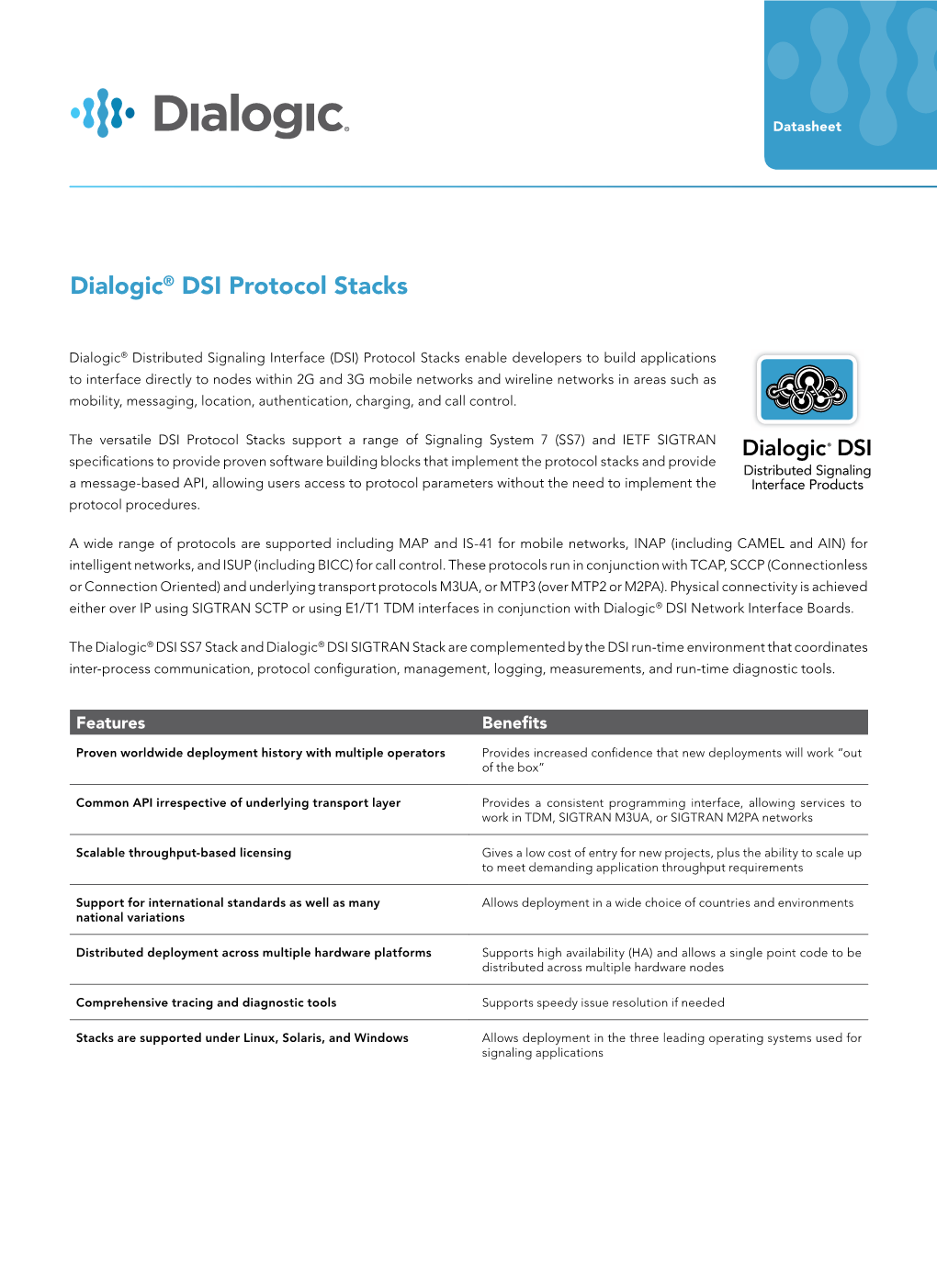 Dialogic® DSI Protocol Stacks