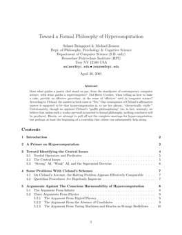 Toward a Formal Philosophy of Hypercomputation