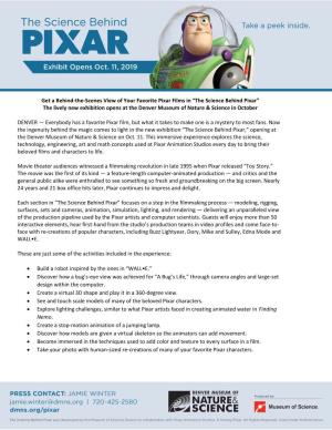 The Science Behind Pixar” the Lively New Exhibition Opens at the Denver Museum of Nature & Science in October
