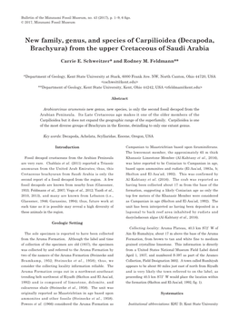 New Family, Genus, and Species of Carpilioidea (Decapoda, Brachyura) from the Upper Cretaceous of Saudi Arabia