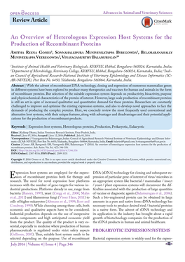 Review Article an Overview of Heterologous Expression Host