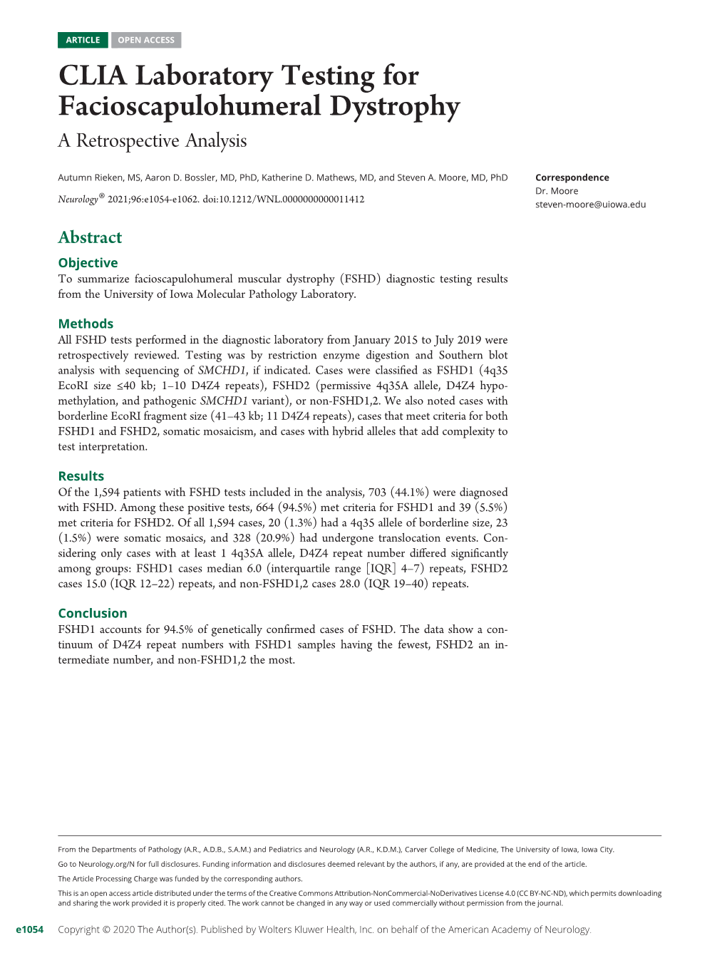 CLIA Laboratory Testing for Facioscapulohumeral Dystrophy a Retrospective Analysis