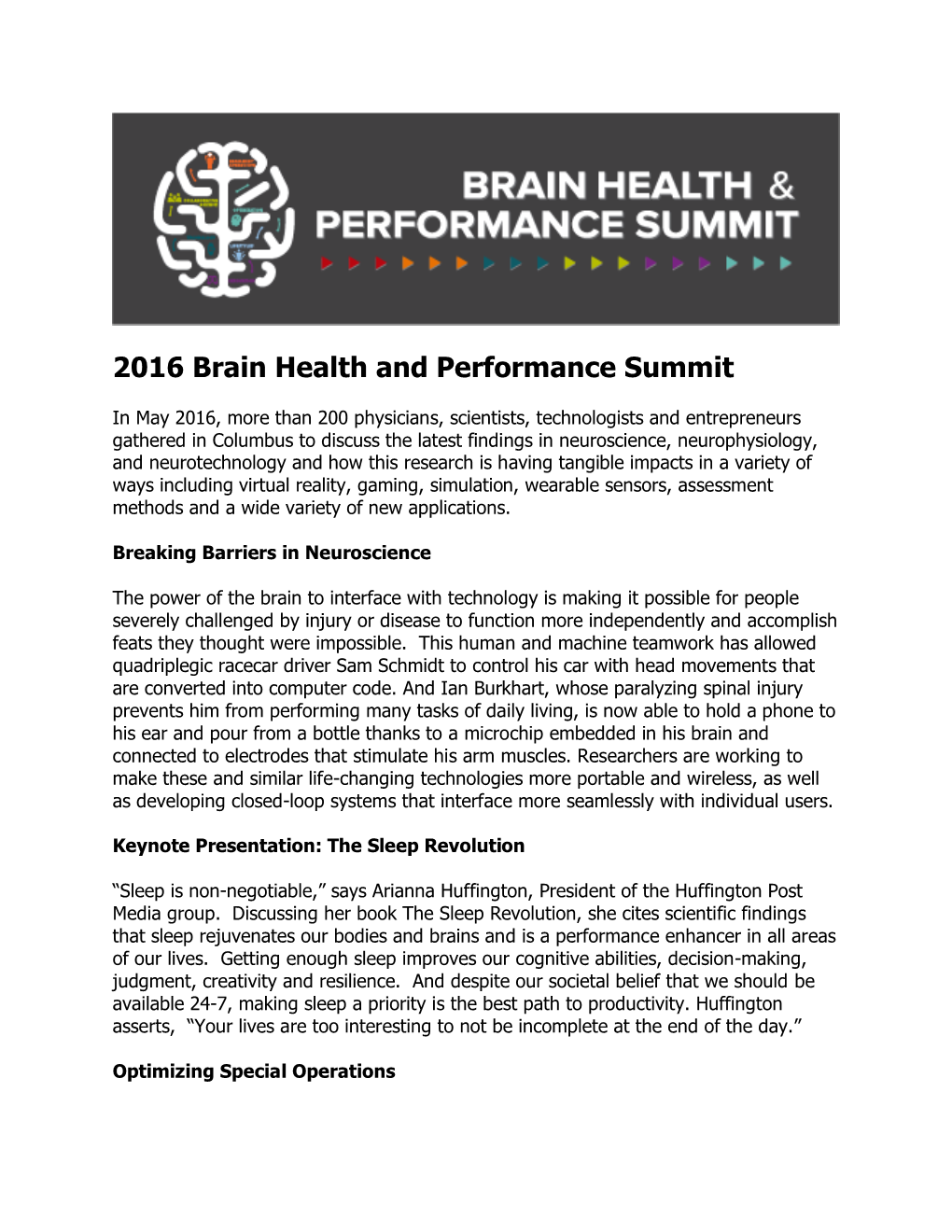 2016 Brain Health and Performance Summit