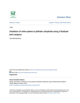 Oxidation of Ortho-Xylene to Phthalic Anhydride Using a Fluidized Bed Catalysis