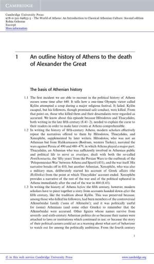 1 an Outline History of Athens to the Death of Alexander the Great