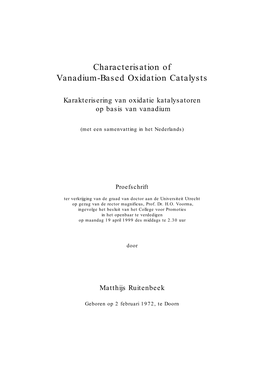 Characterisation of Vanadium-Based Oxidation Catalysts