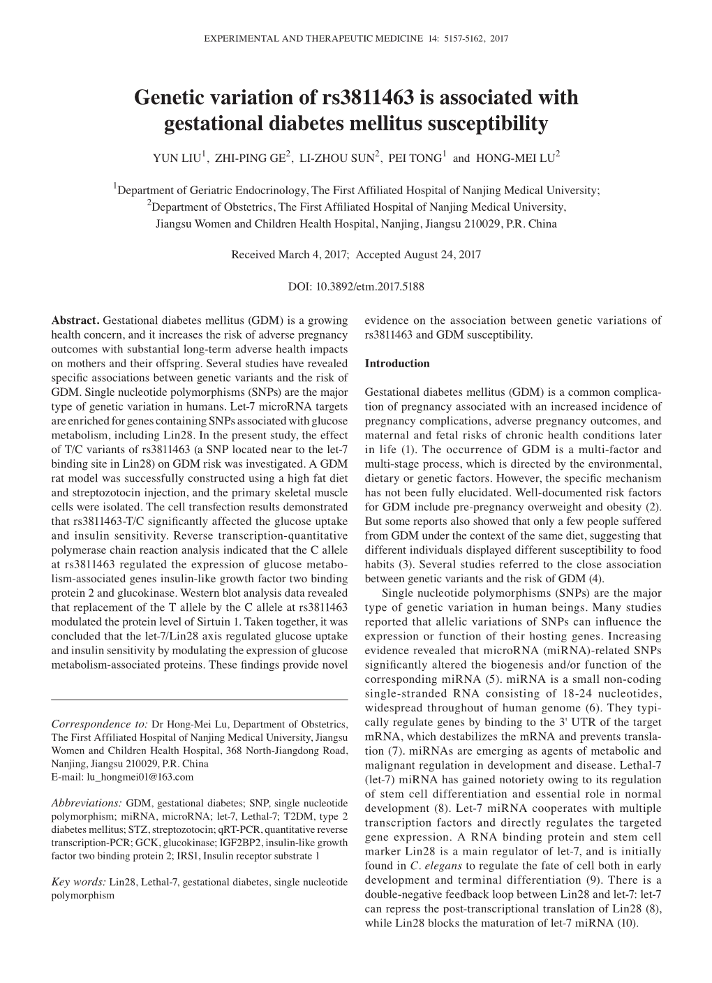 Genetic Variation of Rs3811463 Is Associated with Gestational Diabetes Mellitus Susceptibility