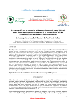 Regulatory Efficacy of Scopoletin, a Biocoumarin on Aortic Oxido
