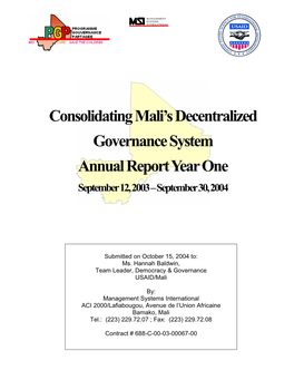 Consolidating Mali's Decentralized Governance System Annual Report