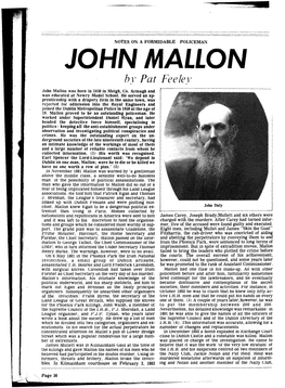 John Mallon Was Born in 1839 in Meigh, Co