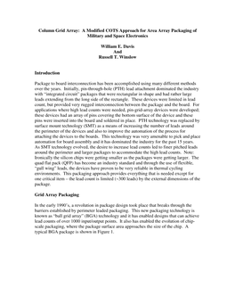 Column Grid Array: a Modified COTS Approach for Area Array Packaging of Military and Space Electronics