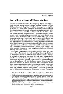 John Milner, History and Ultramontanism