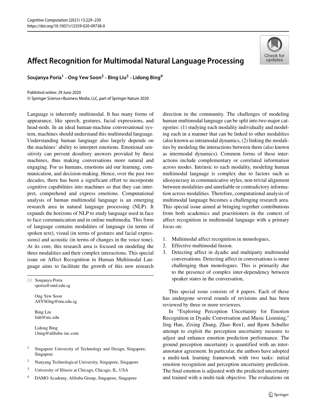 Affect Recognition for Multimodal Natural Language Processing