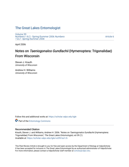 Notes on Taeniogonalos Gundlachii (Hymenoptera: Trigonalidae) from Wisconsin