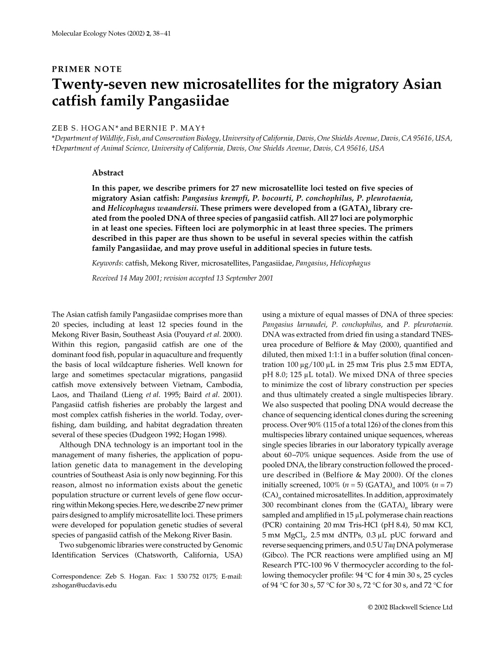 Twenty-Seven New Microsatellites for the Migratory Asian Catfish Family Pangasiidae