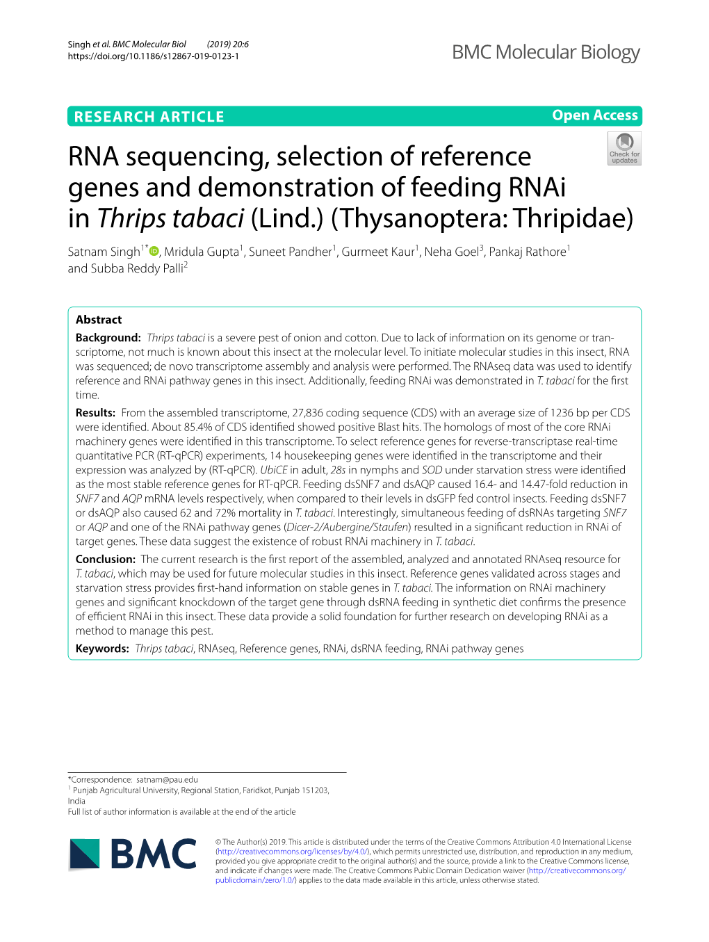 RNA Sequencing, Selection of Reference Genes and Demonstration