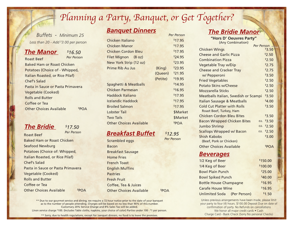 Planning a Party, Banquet, Or Get Together?