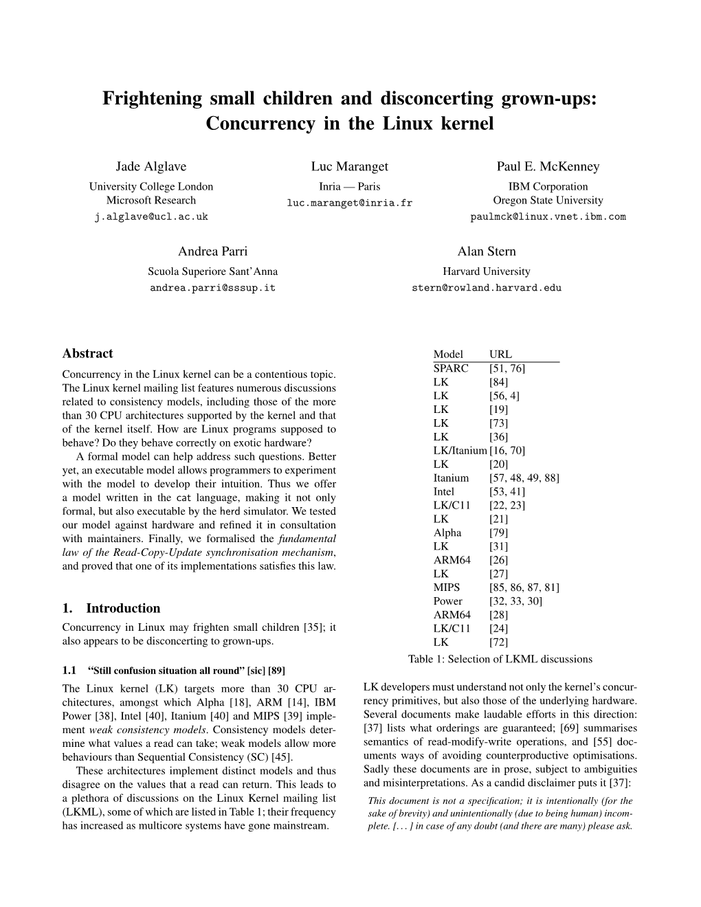 Concurrency in the Linux Kernel