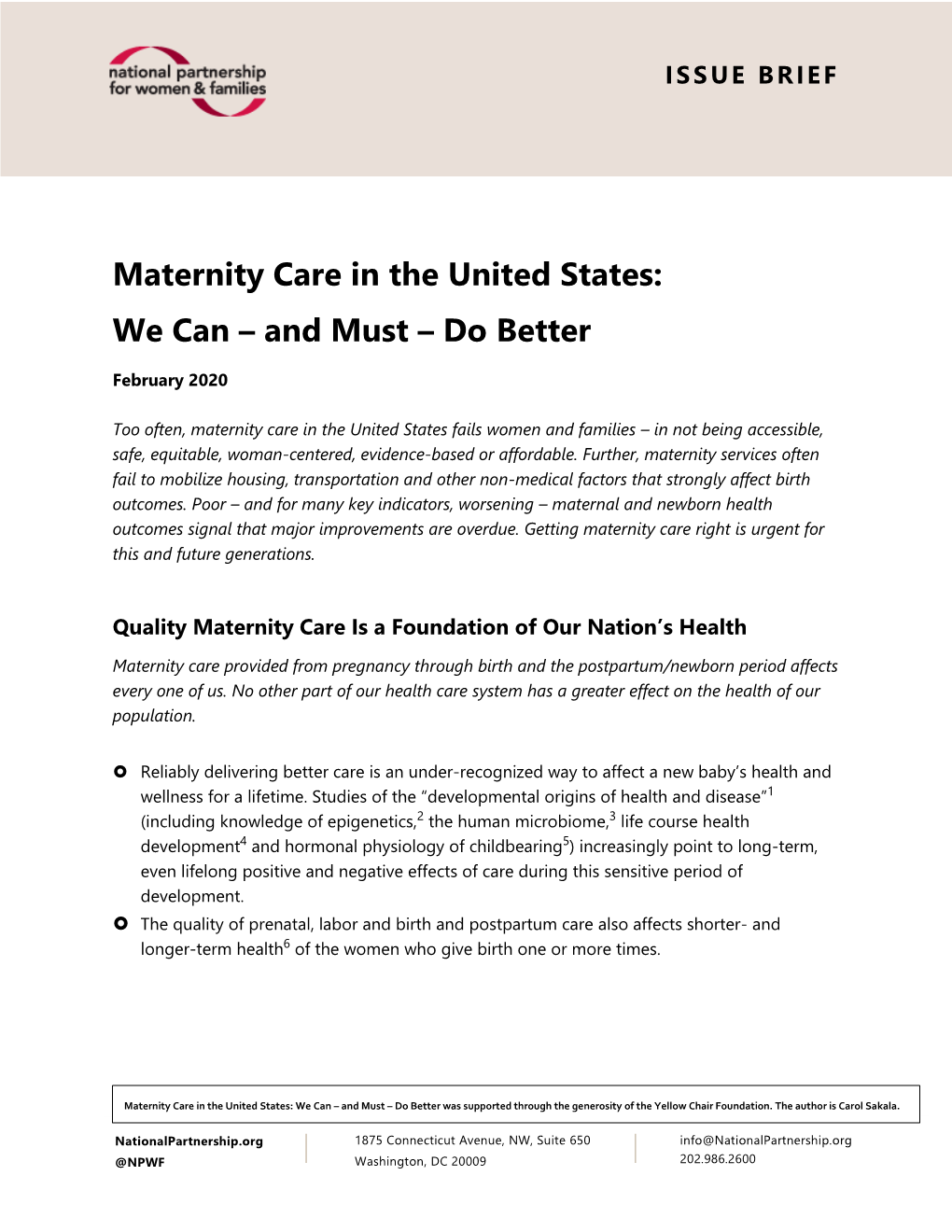 Maternity Care in the United States: We Can – and Must – Do Better